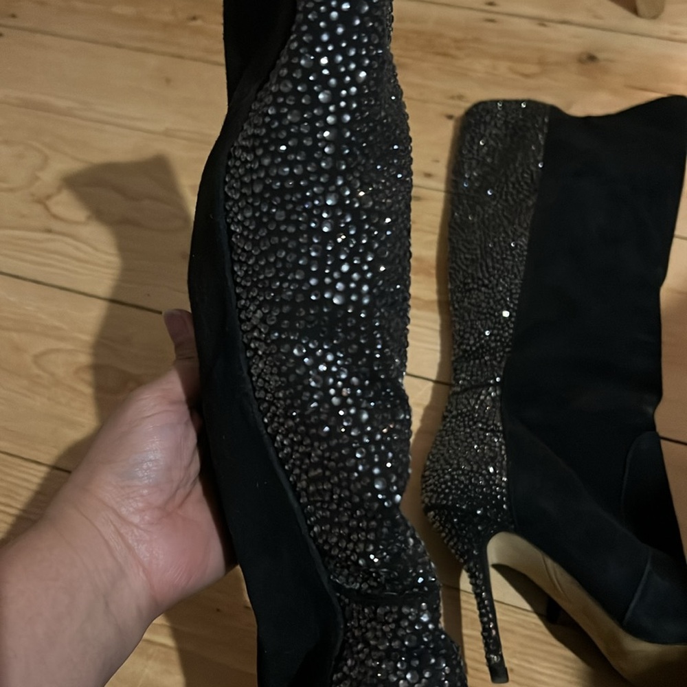 Enzo Angiolini Black and Silver Heeled Boots - Picture 2 of 8